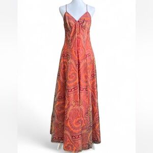 Vintage 70s orange paisley maxi dress